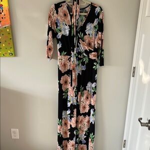 Pinkblush Floral Wrap Dress - Black and Pink